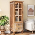 thumbnail image 4 of Shaiailed 55"H Antique Brown Freestanding Storage Cabinet,Tall Slim Storage Cabinet with Decorative Glass Door & 2 Drawers,Wood Pantry Cabinets for Living Room, Bedroom, 4 of 6