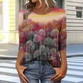 thumbnail image 2 of Levmjia Womens Tops Vintage Boho Floral Printed 3/4 Sleeve T Shirt Loose Casual Round Neck Blouse Pullover Polyester Comfortable All Season, 2 of 7