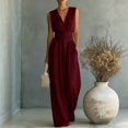 thumbnail image 2 of JFGHDG Women's Sleeveless Wrap V-Neck Jumpsuit, High Waist Wide Leg Casual Romper Elegant One Piece Outfit with Pockets Wine S, 2 of 7