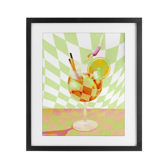 Retro Swimmer Summer Cocktail Black Framed Print Under Glass, design by Lil' Rue
