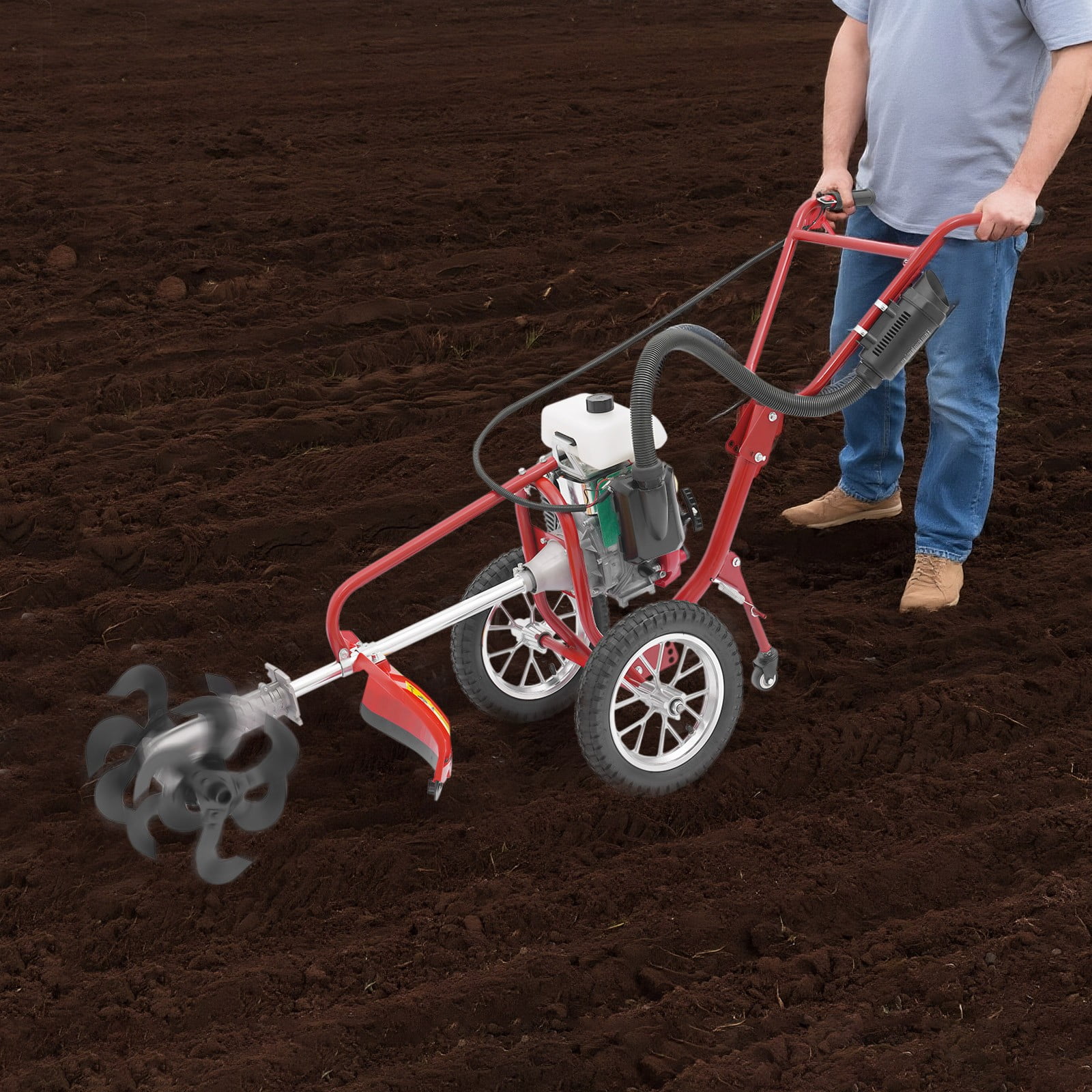 57.09*17.32*27.56 Good Performance Gasoline Mini Micro Cultivator Red and Black for Farms, Parks