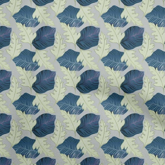 oneOone Polyester Spandex Medium Blue Fabric Leaves Sewing Material Print Fabric By The Yard 56 Inch Wide