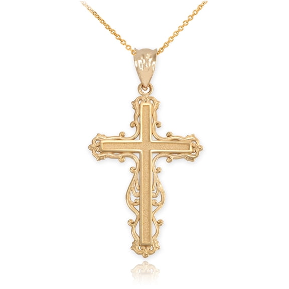 10k Yellow Gold Latin Fancy Cross Pendant / Necklace (16 Inches)