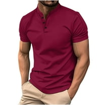 ZCFZJW Short Sleeve Polo Shirts for Men Big and Tall Regular Fit Stretch Casual Solid Color 1/4 Button up V Neck Golf Henley Shirts Tops for Men Red M