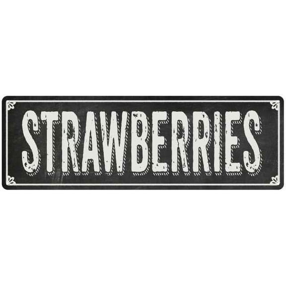 STRAWBERRIES Shabby Chic Black Chalkboard Metal Sign 6x18 Decor 106180050039