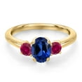 thumbnail image 3 of Gem Stone King 10K Yellow Gold Blue Created Sapphire and Red Created Ruby Engagement Ring for Women | 1.50 Cttw | Oval 7X5MM | Gemstone September Birthstone | Size 5, 3 of 6