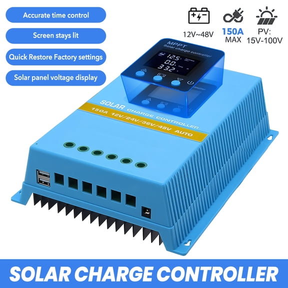 VTIN Upgraded 150A MPPT Solar Charge Controller, 12V 24V 36V 48V LCD Display Battery Intelligent Regulator, Max 100V Input Dual USB for Lead-Acid/Lithium