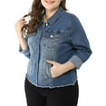 thumbnail image 6 of MODA NOVA Juniors Plus Size Outfits Classic Washed Front Frayed Denim Jacket, 6 of 7