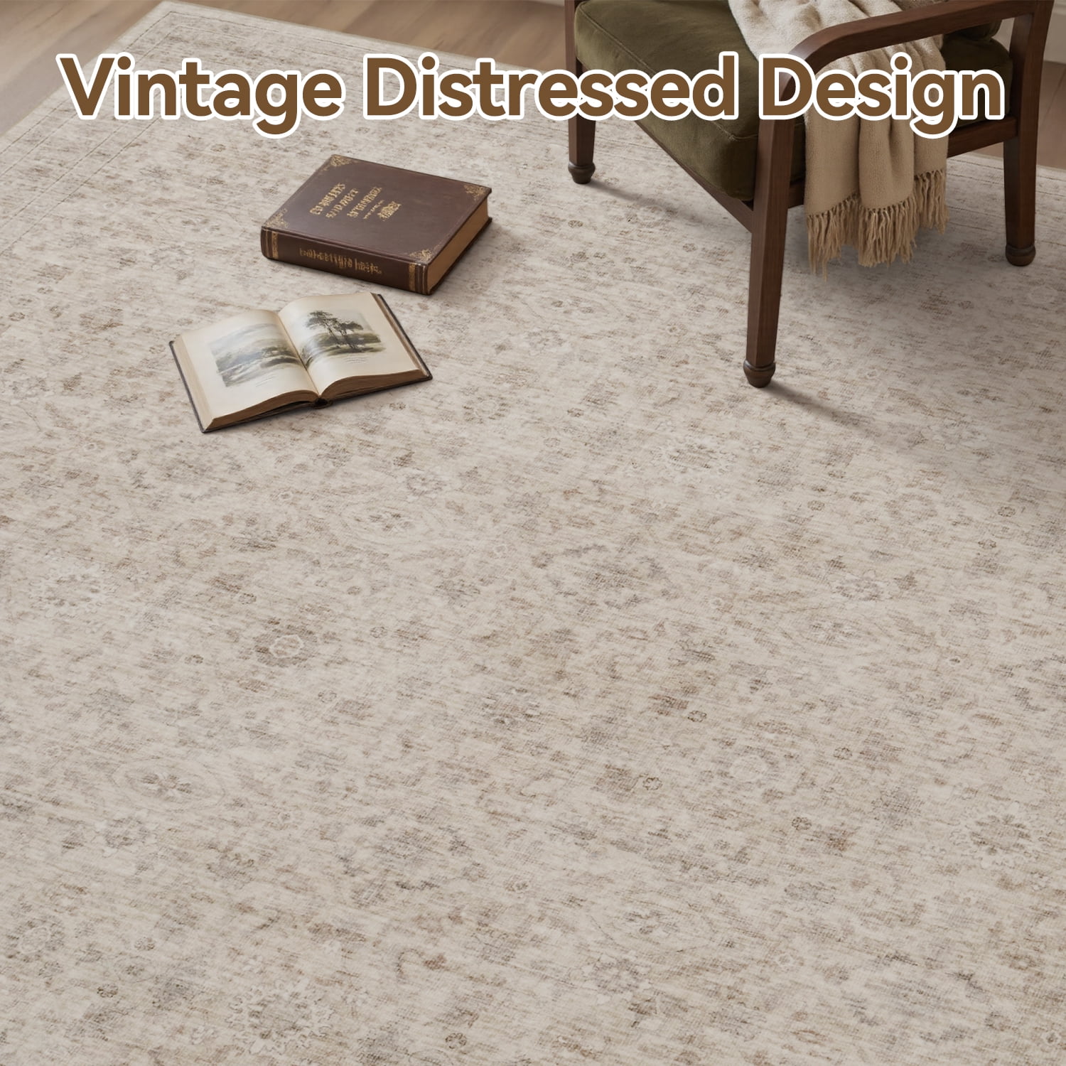 SIXHOME 8'x10' Vintage Distressed Area Rug Soft Washable Non-Slip Carpet American Classic Retro Rug with Geometric Rugs for Living Room Bedroom Neutral Home Decor Beige