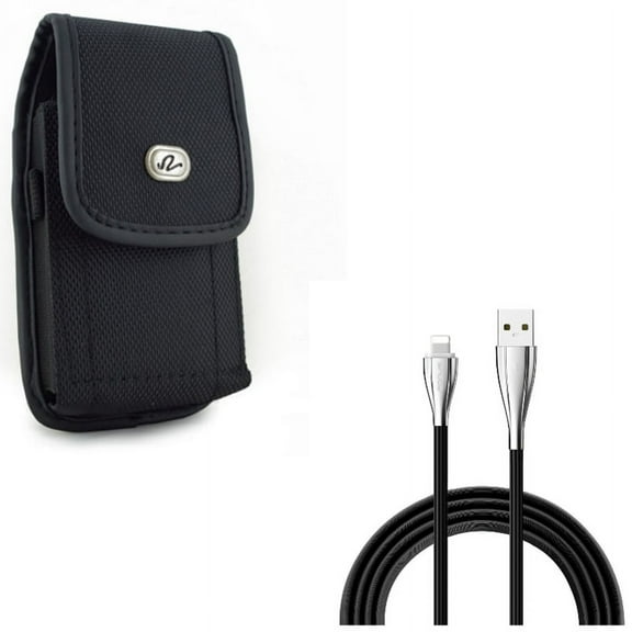 Case Belt Clip w 10ft USB Cable for iPhone XR - Rugged Holster Canvas Cover Pouch, Charger Cord Power Wire Long Sync Compatible With iPhone XR