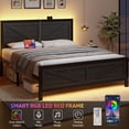 thumbnail image 4 of LED Full Bed Frame with Charging Station, Industrial Farmhouse Platform Bed, Barn Door Style Headboard, Strong Metal Slats, Noise Free, No Box Spring Needed, Black, 4 of 8