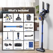 HOOFUN Cordless Vacuum Cleaner, 50mins Runtime, Powerful Stick Vacuum 6*2600mah Rechargeable Cordless Vacuum for Carpet, Tile, Pet Hair, Hardwood Floors, Blue