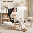 thumbnail image 4 of Modern Dark Grey Accent Chair - Linen-Feel Lounge Chair with Curved Wood Arms & Rocking Motion - Living Room, Bedroom Seating (178 characters), 4 of 7