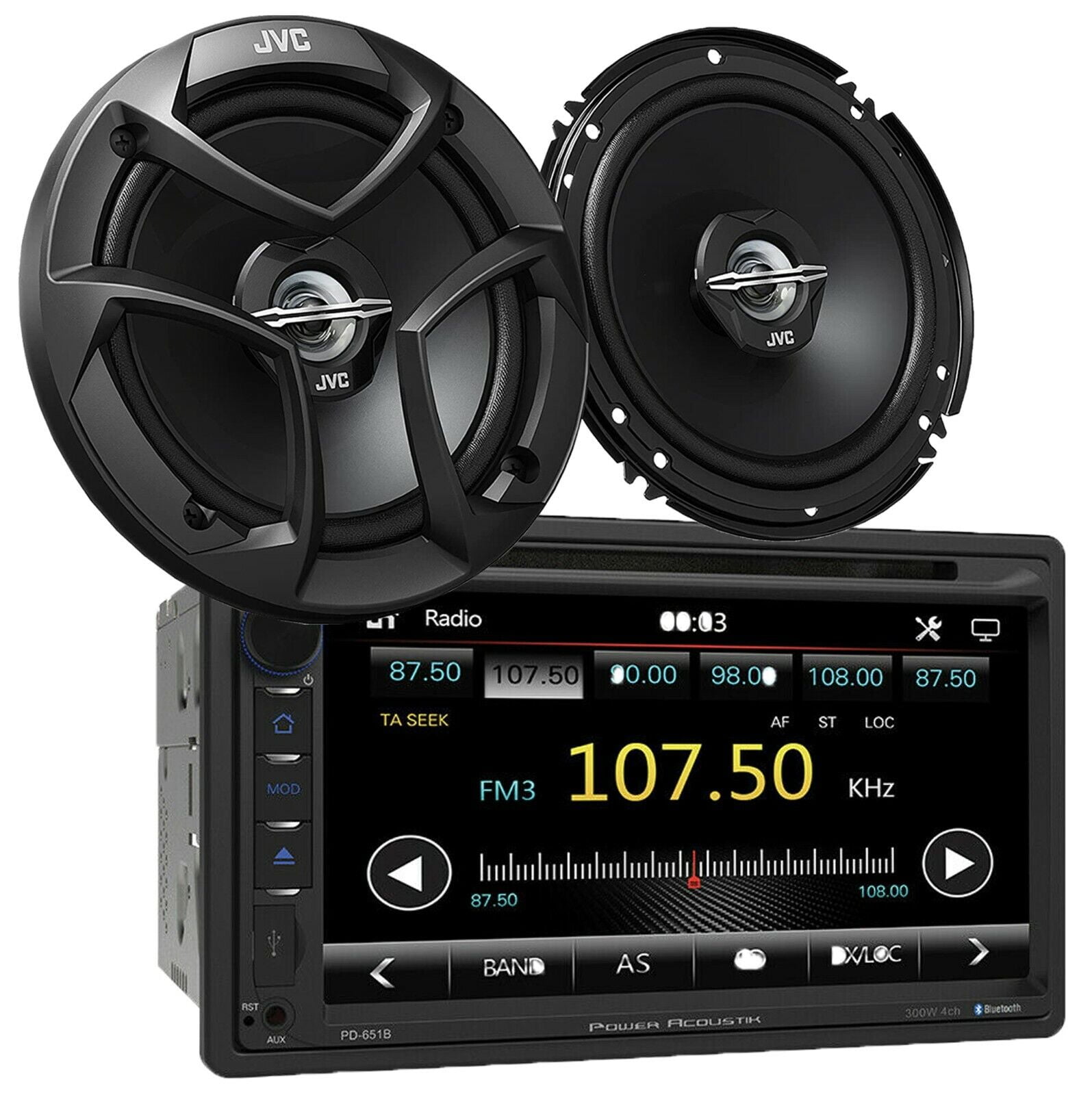 Power Acoustik PD651B 2DIN DVD/CD Receiver + 2x JVC CSJ620 6.5" 300W