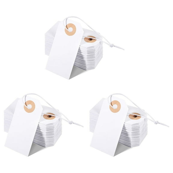 300 Pack Blank Tags with Elastic String Marking Hang Tags Attached Reinforced Hole Writable Blank Tags 2.75x1.37Inch
