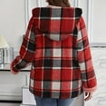 thumbnail image 6 of Tdoqot Womens Plaid Fleece Jackets with Hood- Casual Loose Fit Fashion Full Zip Fall Boyfriend Outwear Red Size L, 6 of 7
