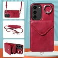 thumbnail image 3 of Decase for Samsung Galaxy S24 Case Wallet with Card Holder,Magnetic Closure Shockproof Protective Phone Cover with Crossbody Strap & Ring Kickstand Retro PU Leather Case for Women Men,Red, 3 of 12