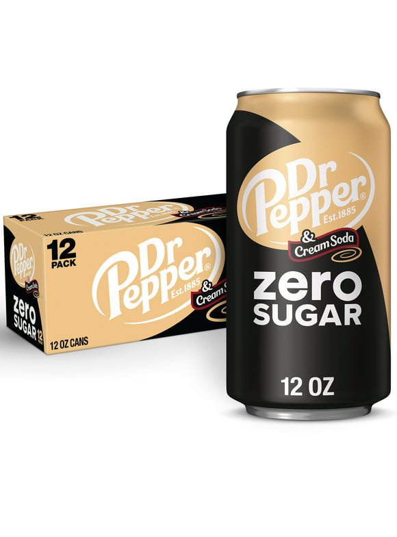 Dr Pepper & Cream Zero Sugar Soda Pop, 12 fl oz, 12 Pack Cans