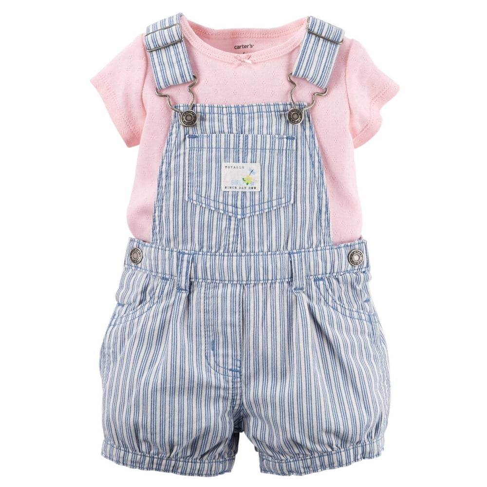 Carter's Carters Baby Girls 2Piece Tee & Denim Shortall Set Pink