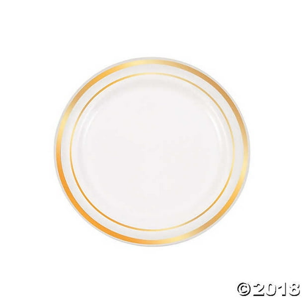 White Premium Plastic Dessert Plates with Gold Edging