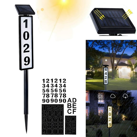 Solar Address Sign, House Numbers for Outside, Lighted Address Plaque Outdoor Waterproof, Illuminated LED Address Numbers for Yard Home