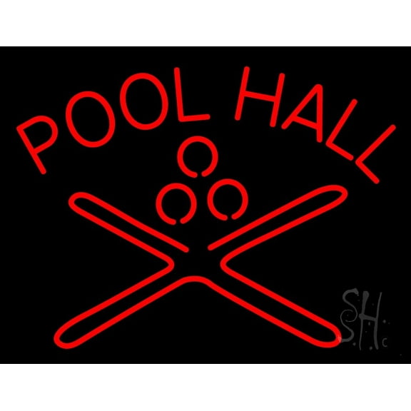 Red Pool Hall LED Neon Sign 15 x 19 - inches, Clear Edge Cut Acrylic Backing, with Dimmer - Bright and Premium built indoor LED Neon Sign for Bar decor.