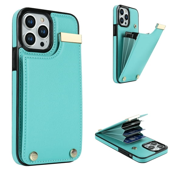 Allytech Wallet Case for iPhone 15, Case with Card Holder & Magnetic Buckle, RFID Blocking PU Leather Shockproof Anti-Fingerprint Anti-Fall Protective Case for Women Men, Mint