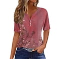 thumbnail image 2 of Fiudx Ofertas de La Semana Camiseta con Botones y Cuello En V de Manga Corta Estampada a La Moda para Mujer, 2 of 5