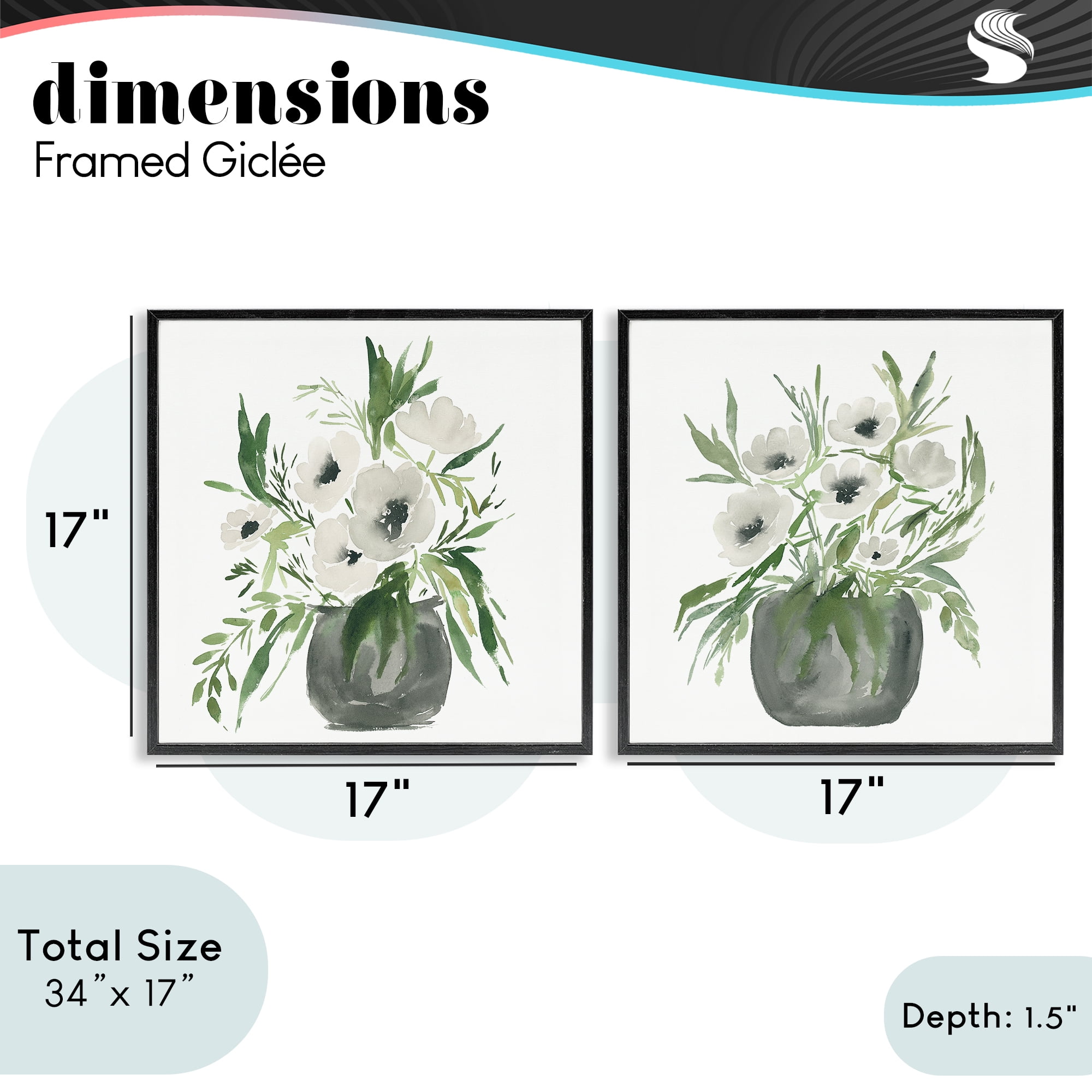 Stupell Industries White Anemone Vases 2 Piece Black Framed Giclee Art Set, design by Lucille Price