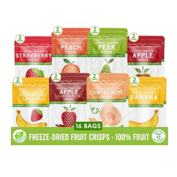 Nature’s Turn Freeze-Dried Fruit Crisps Mega Variety Pack, No Added Sugar, Healthy Natural Fruit Crisp Snack for School Lunches, 16 Pack (0.53 oz Each)