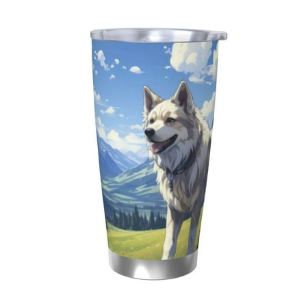 

KLL Blue Sky Dog Print 40oz Stainless Steel Insulated Car Cup with Spillproof Lid - Keep Your Drink Hot or Cold on the Go-Without Straw