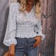thumbnail image 3 of Camisa floral con cintura elástica,Camisa con cintura elástica para mujer Camisa floral con cuello en V Camisa floral de manga larga probada profesionalmente, 3 of 6