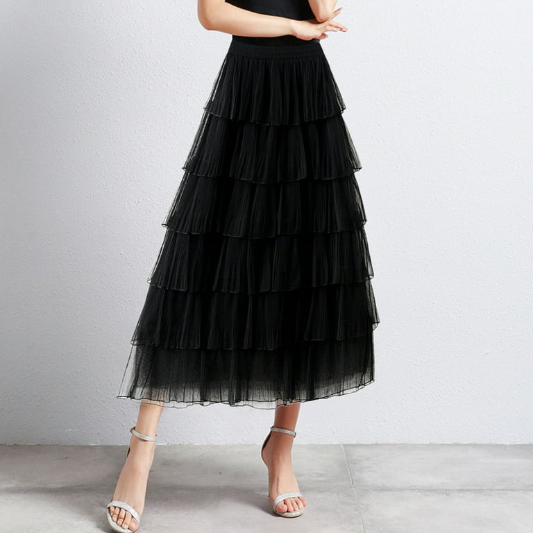 Blphud Ladies Skirts Below Knee Length Detachable Skirt Wedding Dress Women Long Length Skirt Dance Party A Line High Waisted Tulle Tiered Skirt Holiday Party Skirts Midi Skirts Black One Size