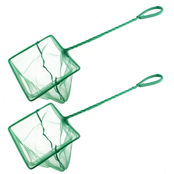 Aquarium Fishbowl Nylon Mesh Plastic Frame Shrimp Fish Dip Catch Net Green 2pcs