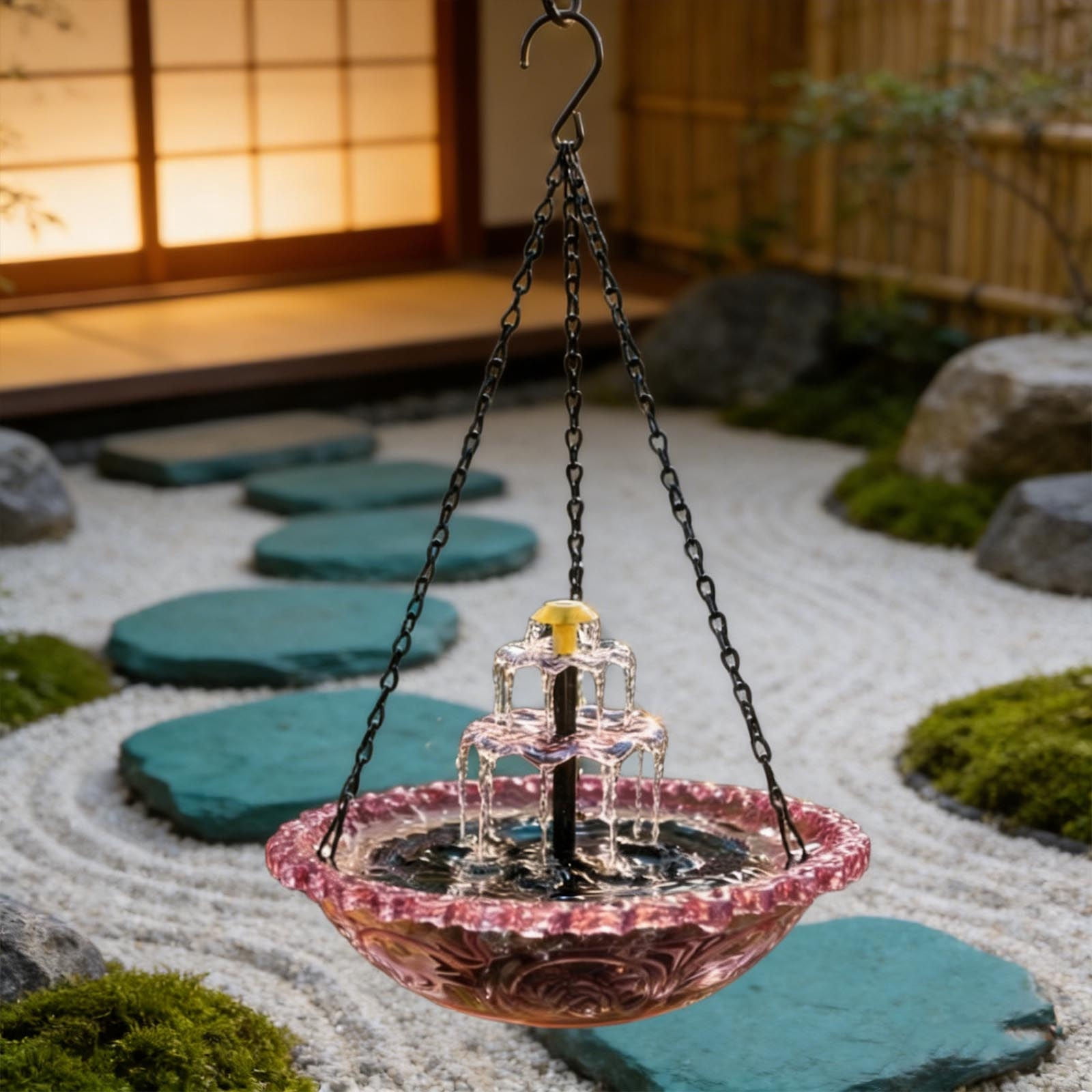 Hanging Solar Bird Bath Fountain 3 Layers, 9.84''W Bird Bath Bowl with Solar Powered Pump for Outdoor Garden Backyard Patio Lawn, Wildlife Feeder