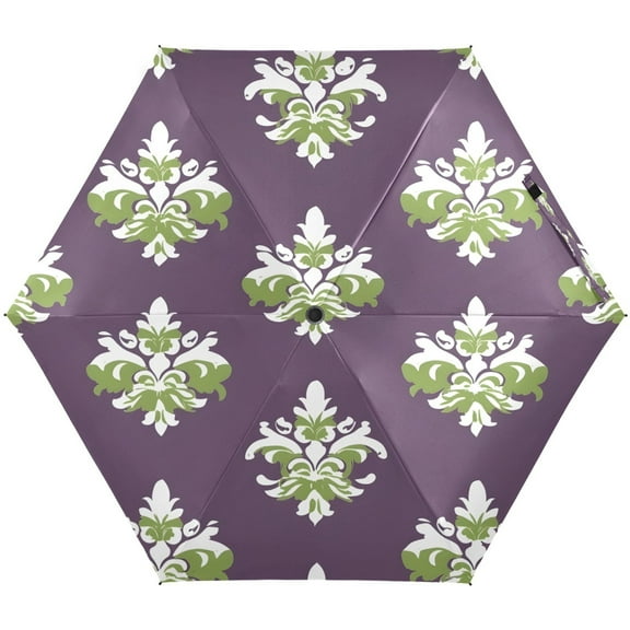 Classic Damask Pattern Umbrellas for Sun Auto Open Close UV50  Waterproof 5-Fold Compact Fiberglass Frame
