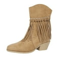 thumbnail image 3 of Juebong Women Suede Tassel Ankle Boots Fashion Round Toe Side Zipper Slip-On Flat Mocassion Ankle Boot Cowgirl Boots 2025 Khaki,40, 3 of 8