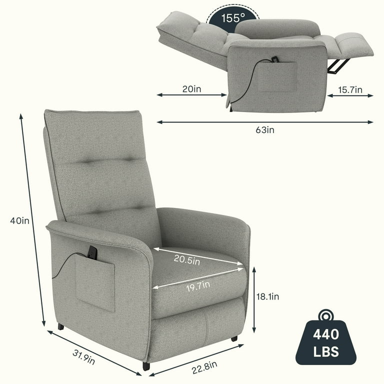 FLEXISPOT Electric Power Recliner Chairs with Remote and 2 Side Pockets Fabric Recliners Sofas for Small Spaces Padded Seats for Living Room and