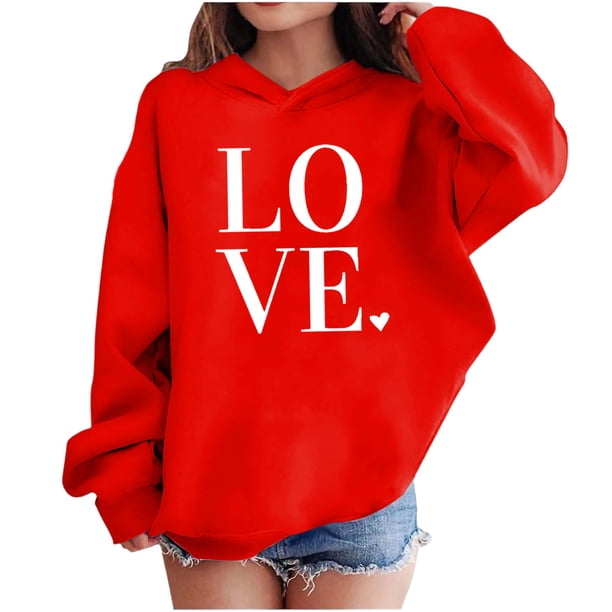 Sudadera con capucha y estampado de corazón de San Valentín, sudadera de manga larga para niños y niñas, chaqueta para niñas de talla mediana y grande.