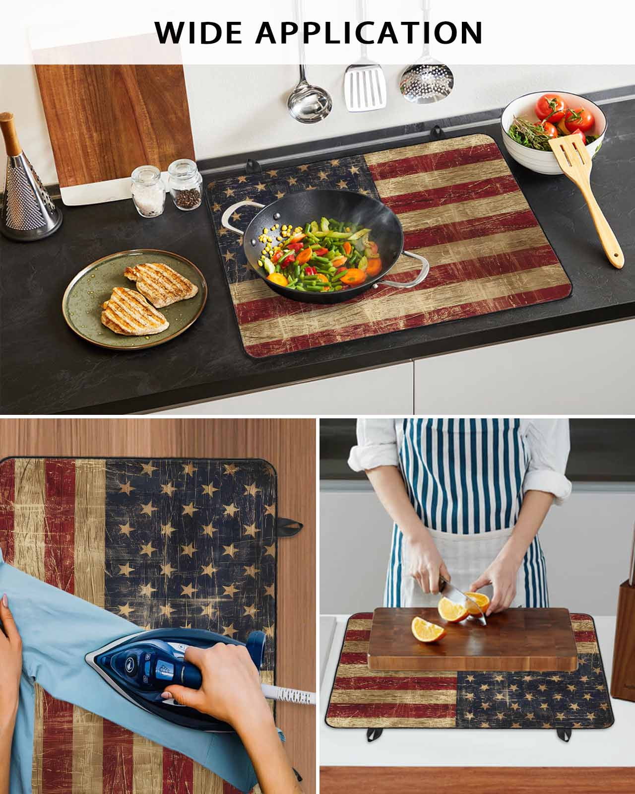 nqOlkjepod Large Induction Cooktop Protector Mat 24"x21", Vintage American Flag Stove Top Covers for Electric Stove, Farmhouse Shabby Retro Red Blue Stove Burner Cover Mats, Glass Top Stove Cover