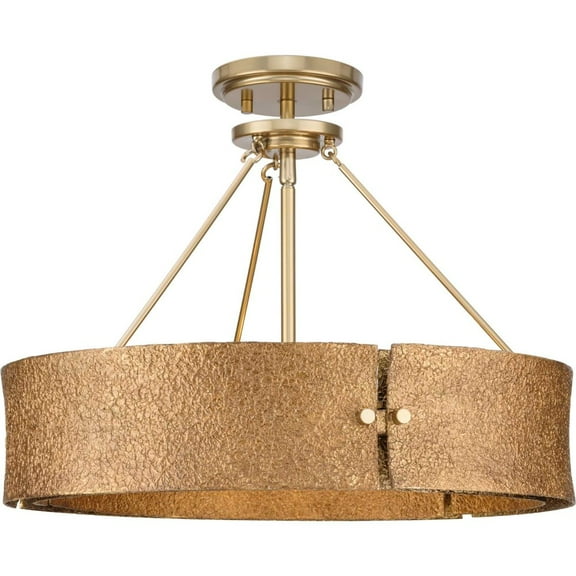 Progress Lighting, Lusail Collection, 4-Light Pendant, Soft Gold, Vintage Textured Shade.