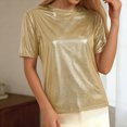 thumbnail image 6 of Adeawade Womens T Shirts Shiny Glossy Solid Color Turtleneck Short Sleeve Tee Shirt Top Adorable Clothes Yellow Xl, 6 of 9