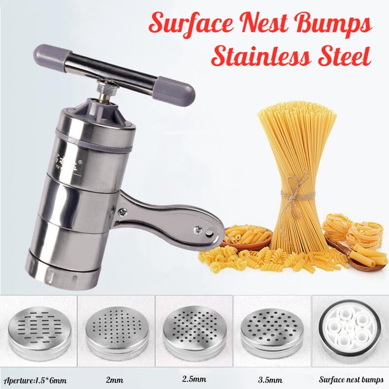 Pasta Noodle Maker Portable Manual Operated Stainless Steel Pasta Maker Noodle Juicer Pressure Making Machine with 5 Molds