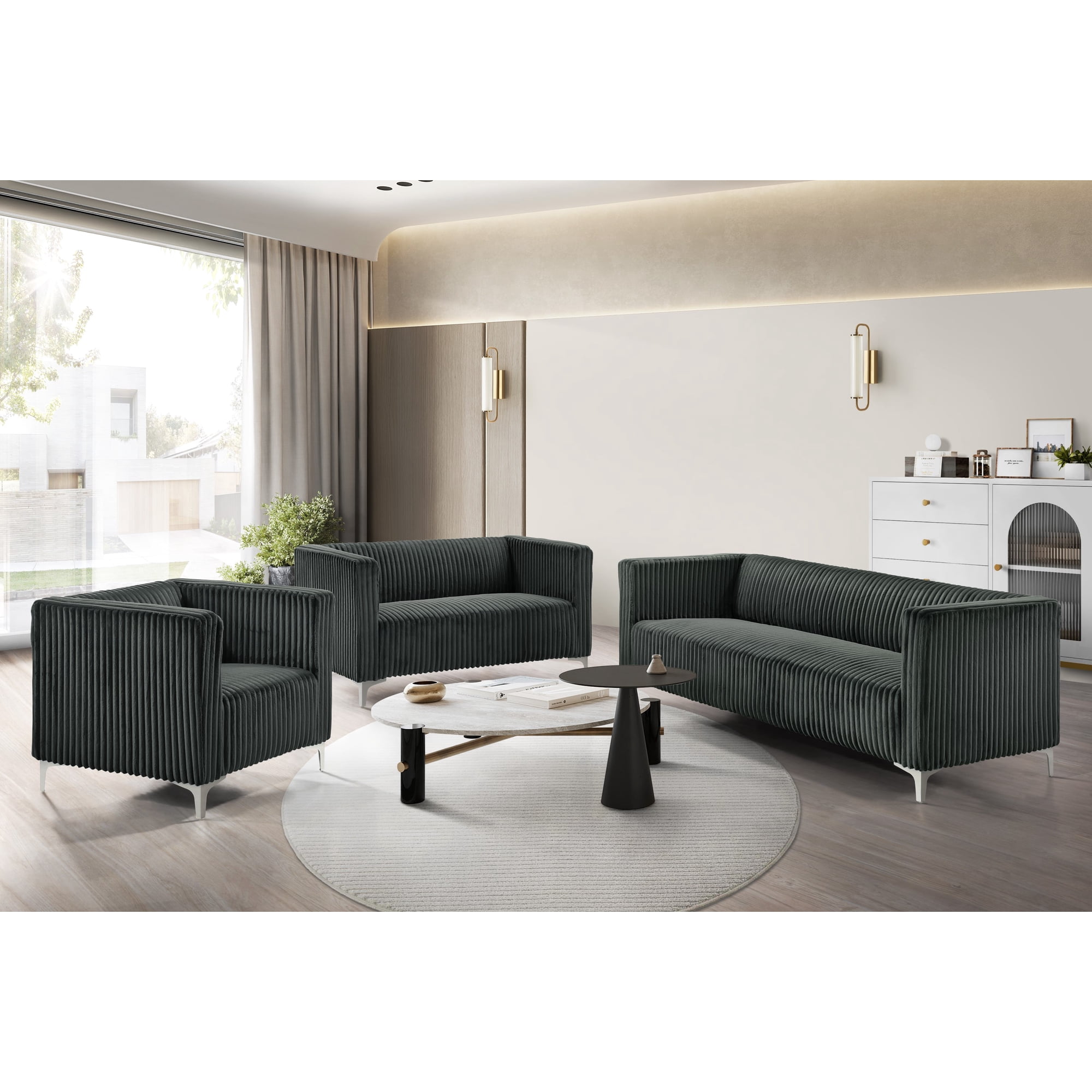 Home Design Gavin Velvet Square Arm Chair with Plush Cushions and Modern Upholstery, Durable Frame for Living Room, Contemporary Gray Design