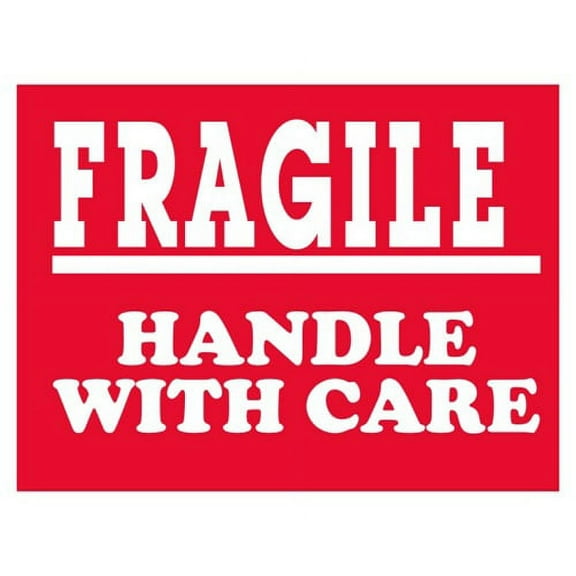 "FRAGILE / HANDLE WITH CARE" Shipping Labels, 4 x 3 inches, Red & White - 5 Rolls of 500 (2500 Stickers)