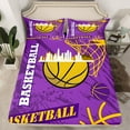 thumbnail image 3 of Feelyou Eat Basketball Sleep Twin Sheet Sets for Boys, Purple Gold Graffiti Twin Fitted Sheet, Modern Sports Theme Flat Sheet, Microfiber Bedroom Decor, 3-Piece, 3 of 8