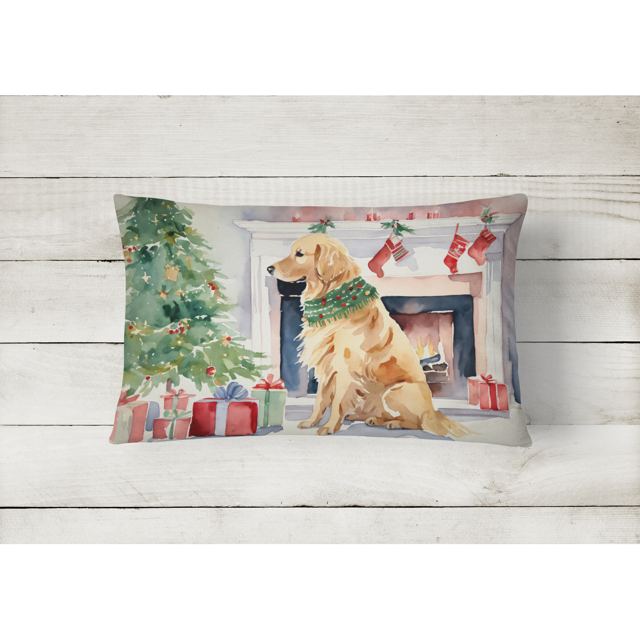 Carolines Treasures DAC1364PW1216 16 x 12 in. Unisex Golden Retriever Christmas Fabric Decorative Pillow