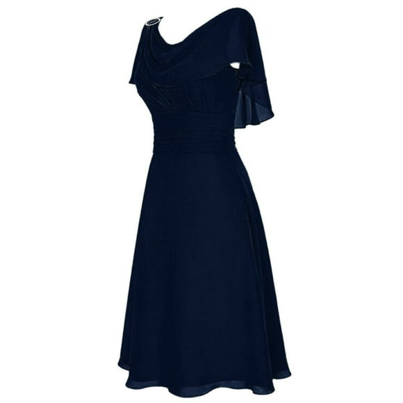QIPOPIQ Women's Crew Neck Pleated Waist Short Sleeve Wedding Guest Dress Chiffon Bridesmaid Dresses Summer Clearance