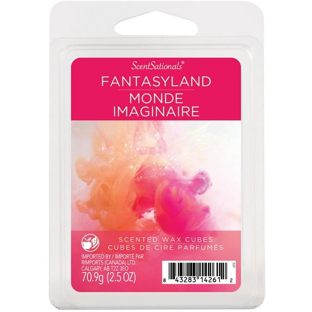 ScentSationals Fantasyland scented wax cubes packaging featuring a pink and orange abstract swirl design, 70.9g (2.5 oz)