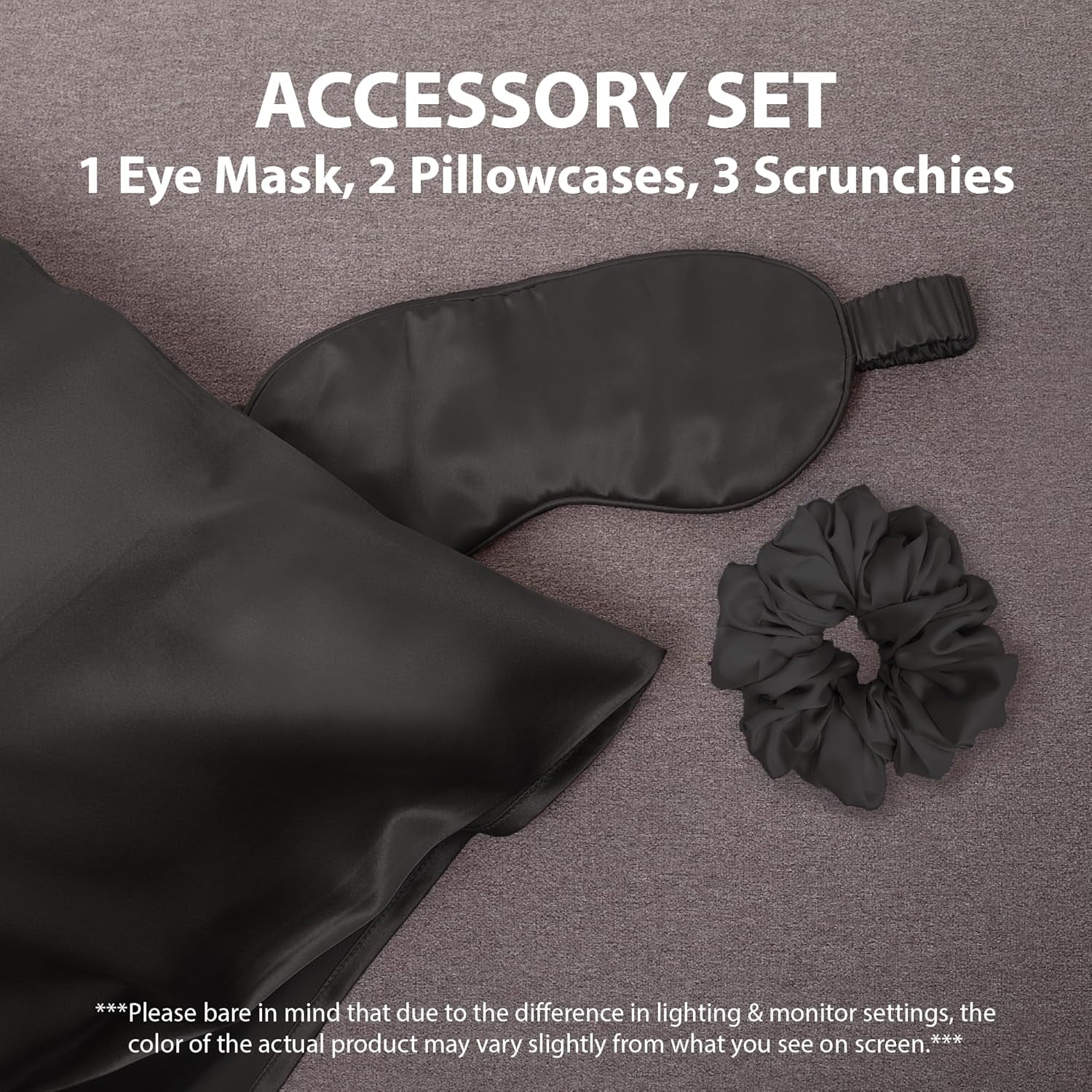 Swift Home 6-Piece Satin Pillowcase Gift Set with Eye Mask and Scrunchies, Black